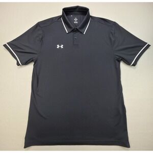 Under Armour Polo Shirt Mens L Gray White Loose Golf Short Sleeve Limited Use‎